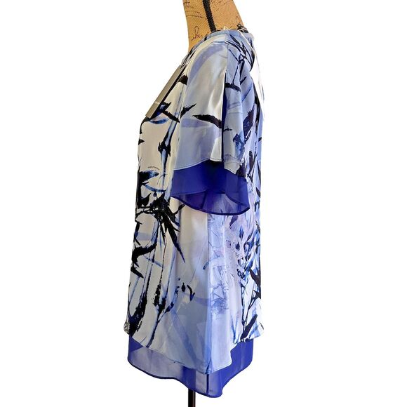 Marta Palmieri Women's Blue Bamboo Print 2-Layers Silk Blouse Tunic Top Sz 44/8 - Picture 2 of 14